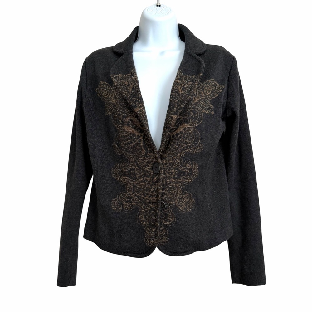 Peruvian Connection Dark Brown Knit Blazer Jacket Size Small Pima Cotton